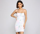 Retro Glam Tie Dye Ruched Mini Dresses